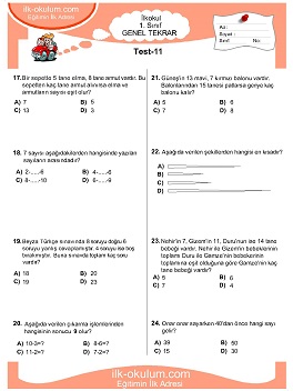 ilkokul 1. Sınıf Genel Tekrar Testleri 